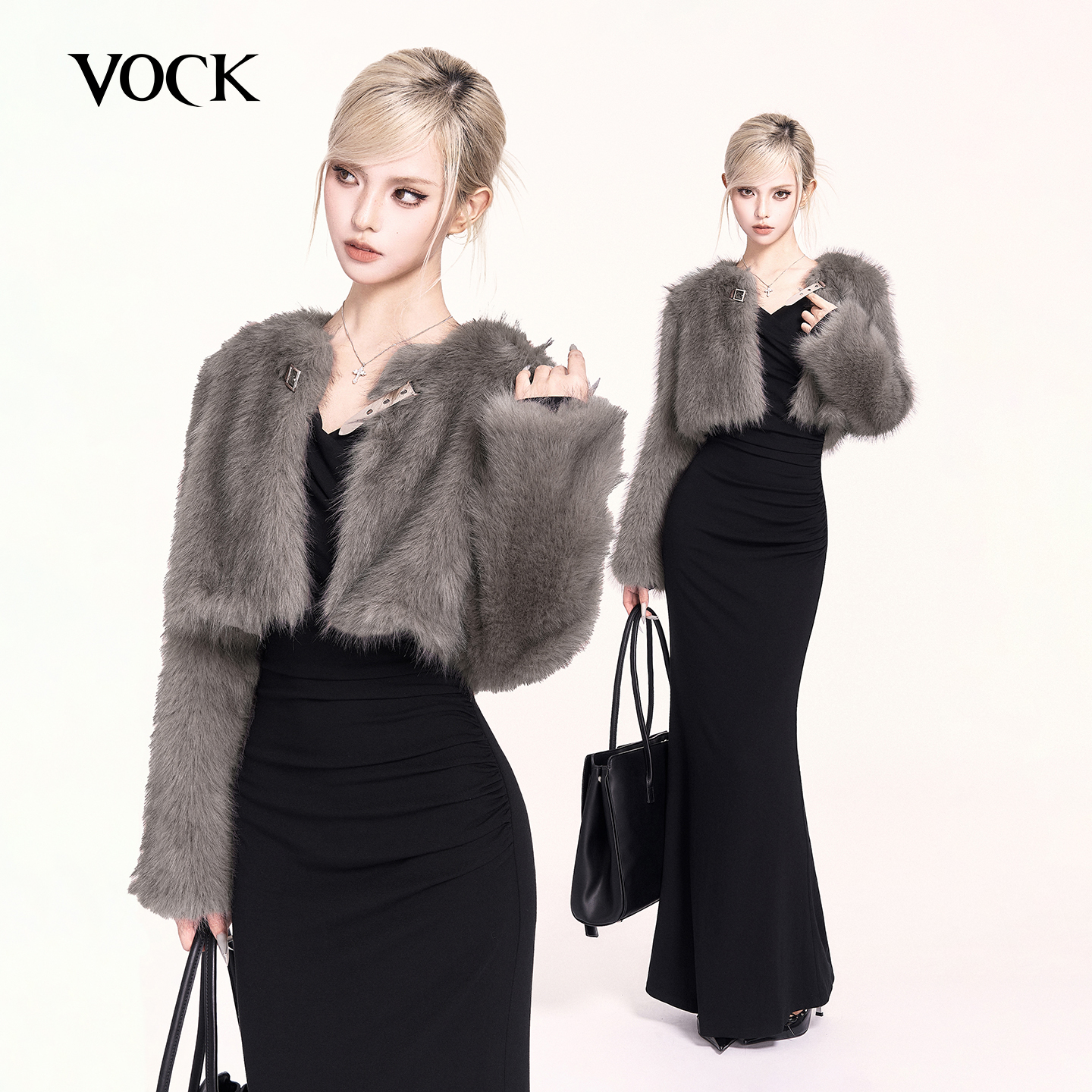 VOCK 微醺剧场 圣诞韩系氛围感辣妹保暖环保皮草高级感气质短外套