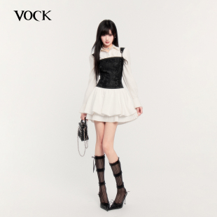 VOCK 情人节公主风收腰显瘦生日蓬蓬裙百褶吊带连衣裙子 月光序曲