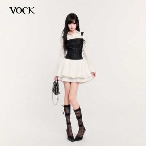 VOCK 月光序曲 情人节公主风收腰显瘦生日蓬蓬裙百褶吊带连衣裙子