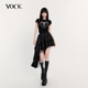 VOCK 禁忌浪漫 暗黑风斜角拼纱褶皱短裙春夏不规则裙摆显瘦半身裙