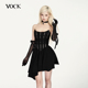 法式 VOCK 暗黑维纳斯 浪漫小黑裙高级感不规则网纱鱼骨生日连衣裙