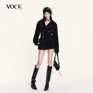 VOCK 显瘦当道 街头机车辣妹沙漏腰显瘦大衣重磅廓形收腰毛呢外套