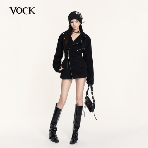 VOCK 显瘦当道 街头机车辣妹沙漏腰显瘦大衣重磅廓形收腰毛呢外套