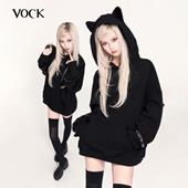 VOCK 黑猫日记 日系甜酷毛绒猫耳朵少女宽松慵懒连帽加绒卫衣情侣
