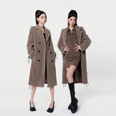 美拉德辣妹保暖廓形感羊羔毛绒皮系带中长款 VOCK 摩卡棕 大衣外套