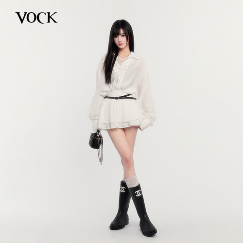 VOCK 白茶情书 法式慵懒宽松薄款长袖衬衫蛋糕裙短裙通勤两件套装