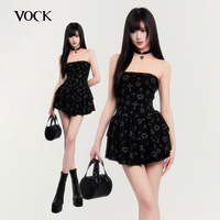 VOCK 荊棘心 暗黑Doll感少女印花收腰顯瘦抹胸裙超短蓬蓬裙連衣裙