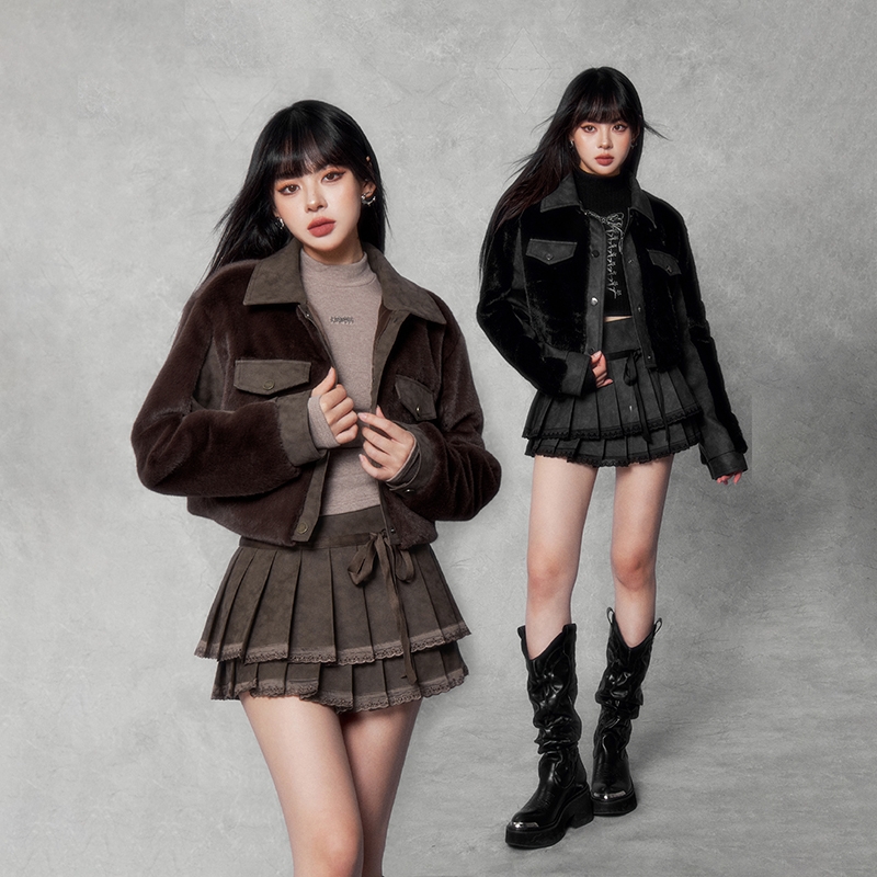 VOCK晕染皮毛绒短外套