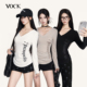 VOCK 上衣 T恤女显瘦内搭打底衫 舒适主义 街头休闲辣妹V领印花长袖