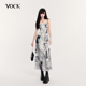 街头百搭朋克风画报印花裙长裙修身 VOCK 复古时髦 显瘦吊带连衣裙