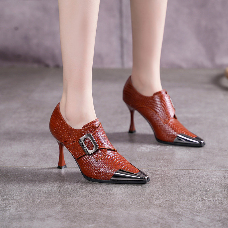 欧美防撞金属小方头深口高跟鞋女士秋季时尚鳄鱼纹及踝靴细跟单鞋,女鞋,深口单鞋,淘宝优惠券,粉丝福利购,淘宝优惠卷