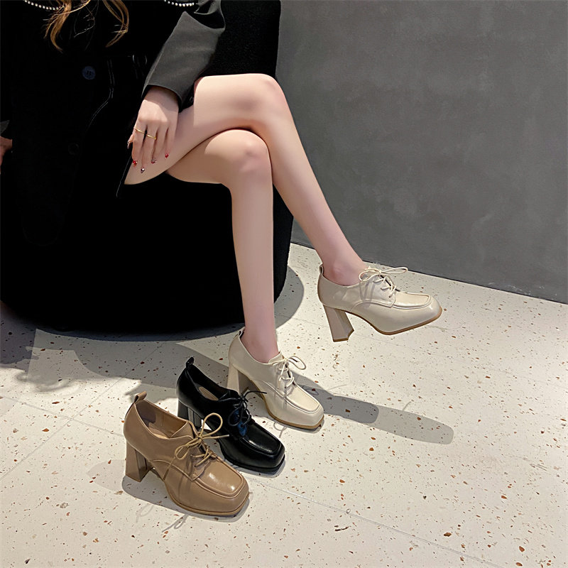 粗跟防水台高跟鞋2025年春秋季新款方头系带深口单鞋女英伦小皮鞋,女鞋,深口单鞋,淘宝优惠券,粉丝福利购,淘宝优惠卷