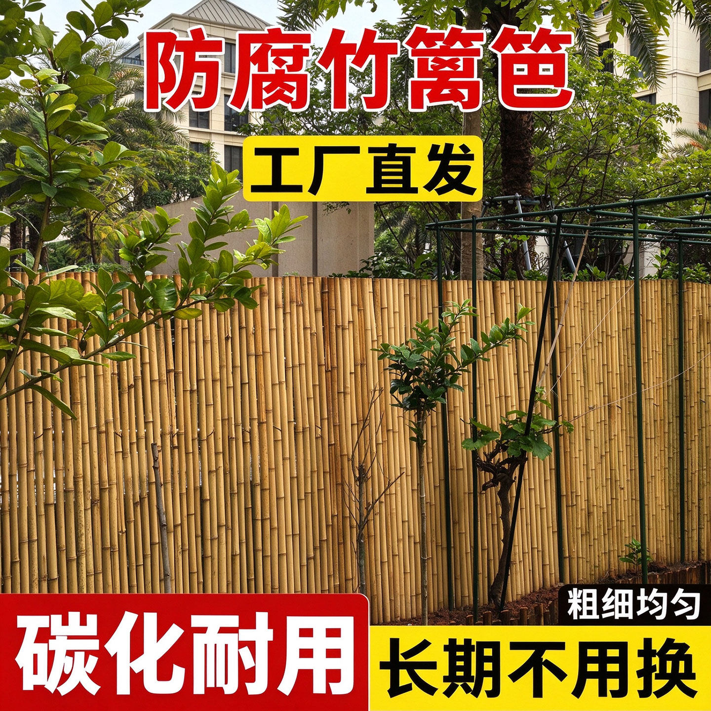 碳化竹篱笆栅栏花园围墙隔断