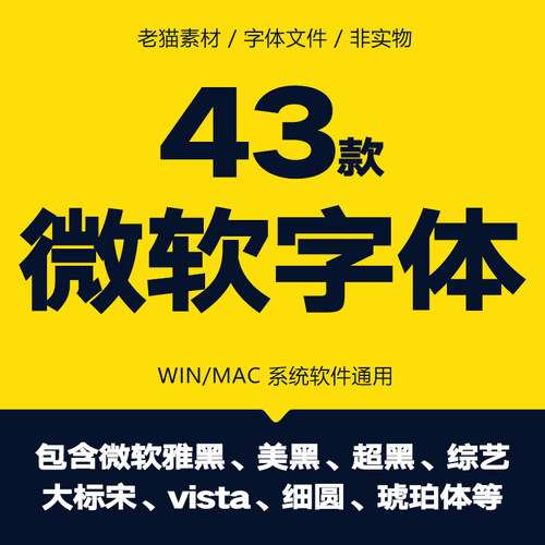 微软字体包雅黑粗体新细明体简大标宋中圆综艺楷体繁琥珀正黑美黑