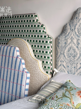 轻法式布艺床头板中古风可拆洗床设计师高档软包床适配电动智能床
