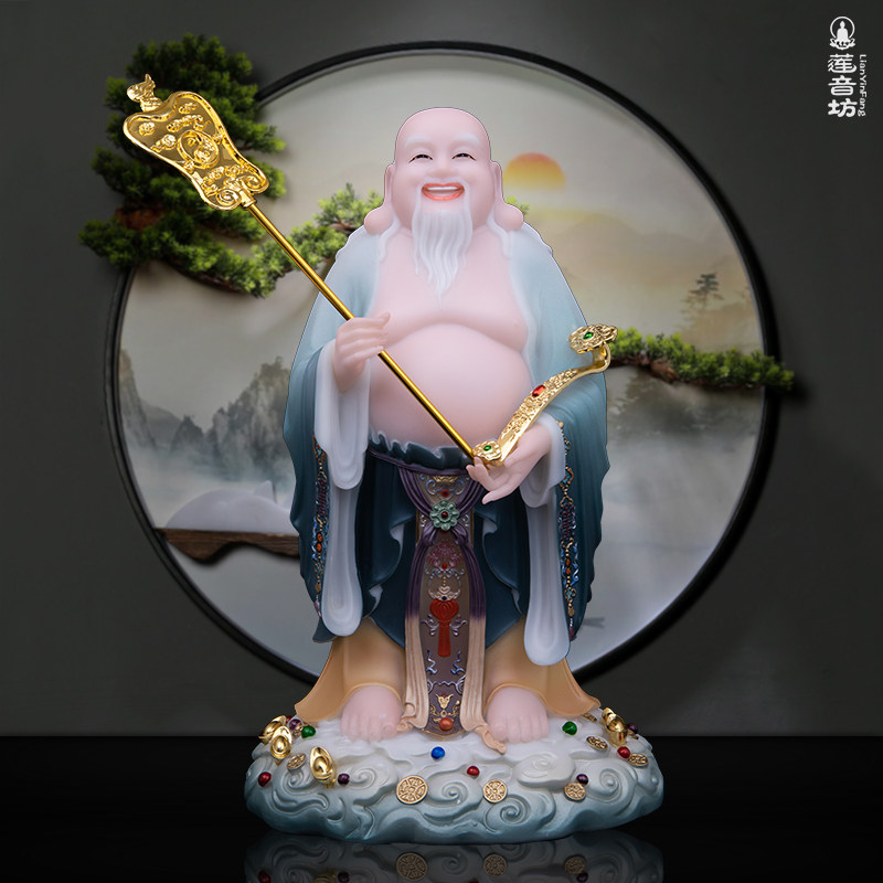 汉白玉石实心赤脚大仙像彩绘贴金家居桌面佛堂供奉摆件赤脚金仙