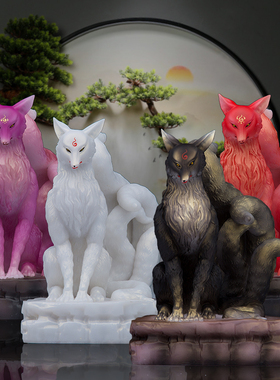 汉白玉小狐狸摆件真身灵狐