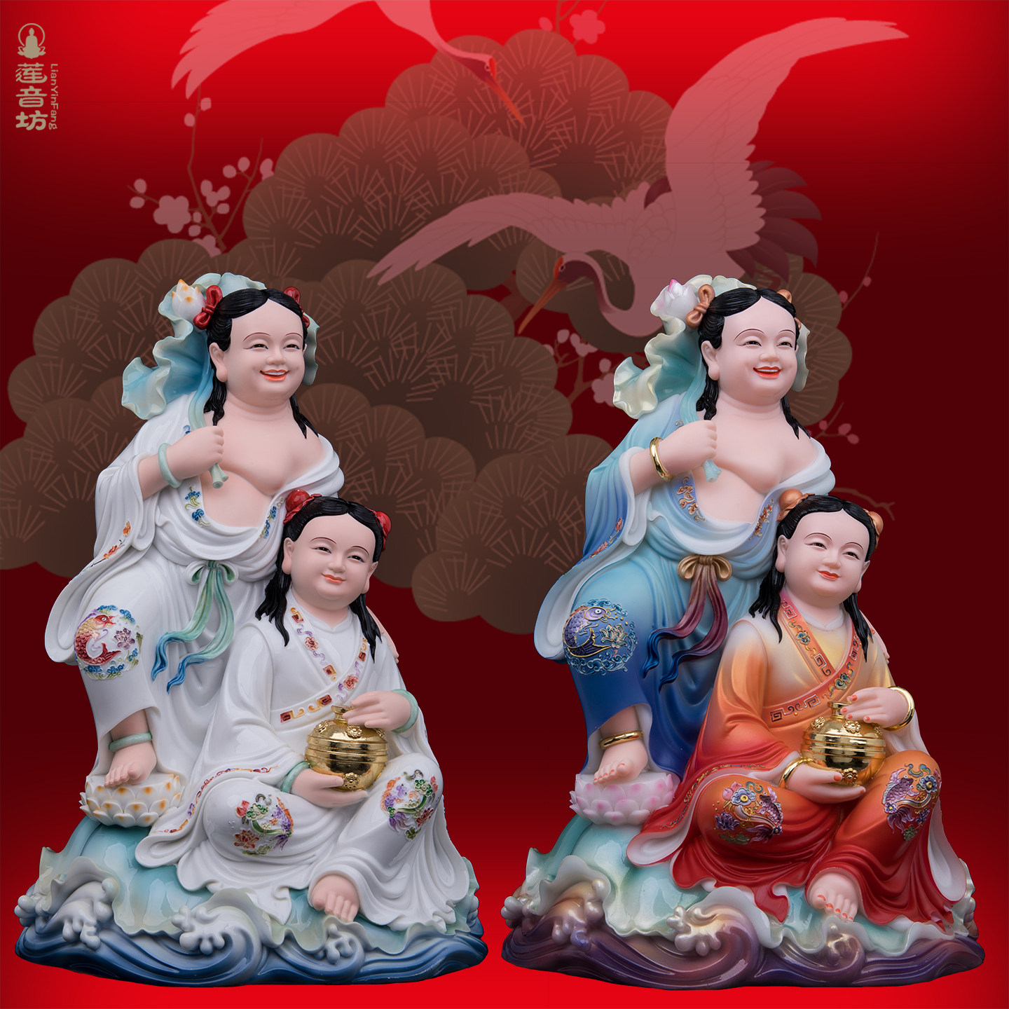 合二圣佛像和合汉白玉艺瓷彩绘