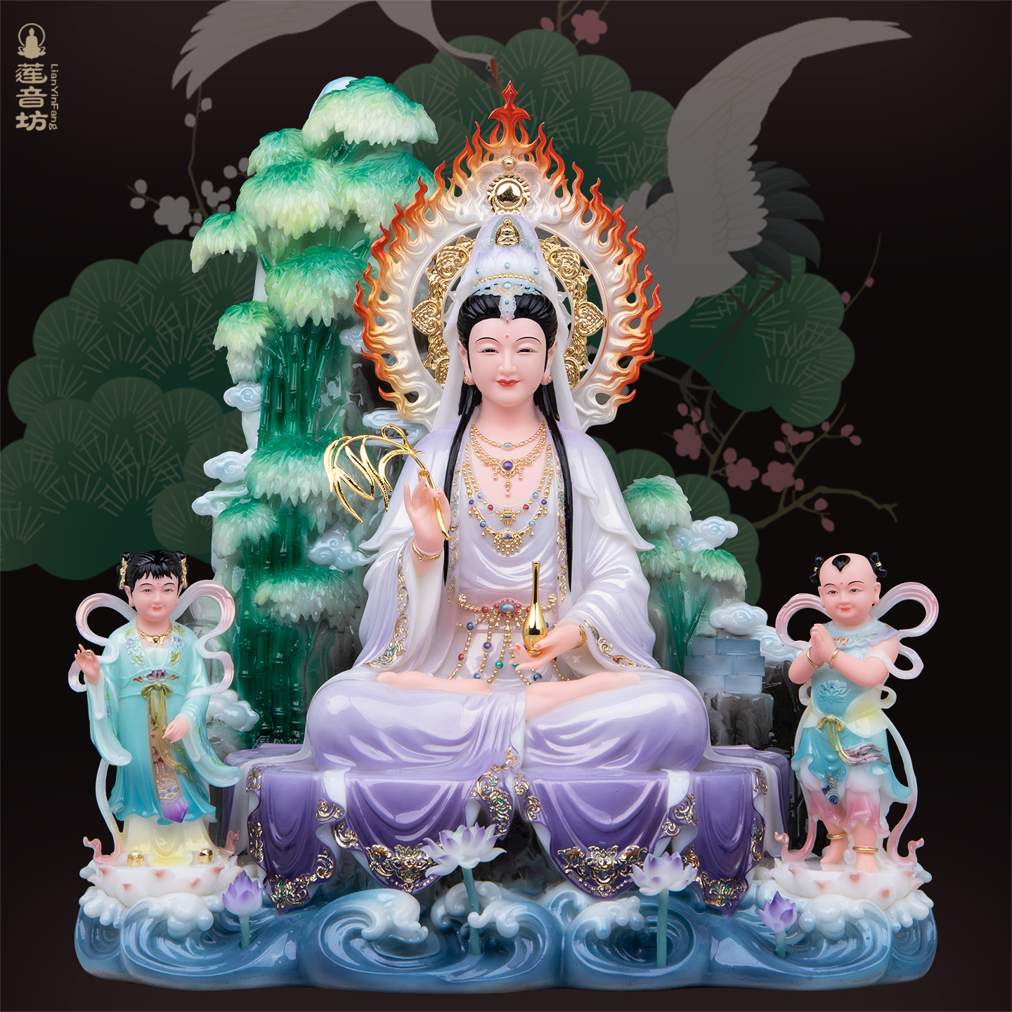 汉白玉坐山观音菩萨佛像观世音菩萨神像家用供奉南海观音娘娘摆件