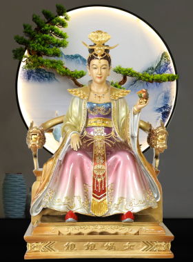 19寸女娲娘娘铜珐琅彩绘神像居家摆件女娲补天工艺品摆设