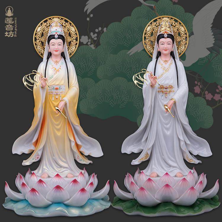 妙善观音站像南海观世音菩萨站莲观音娘娘佛堂家用桌面摆件