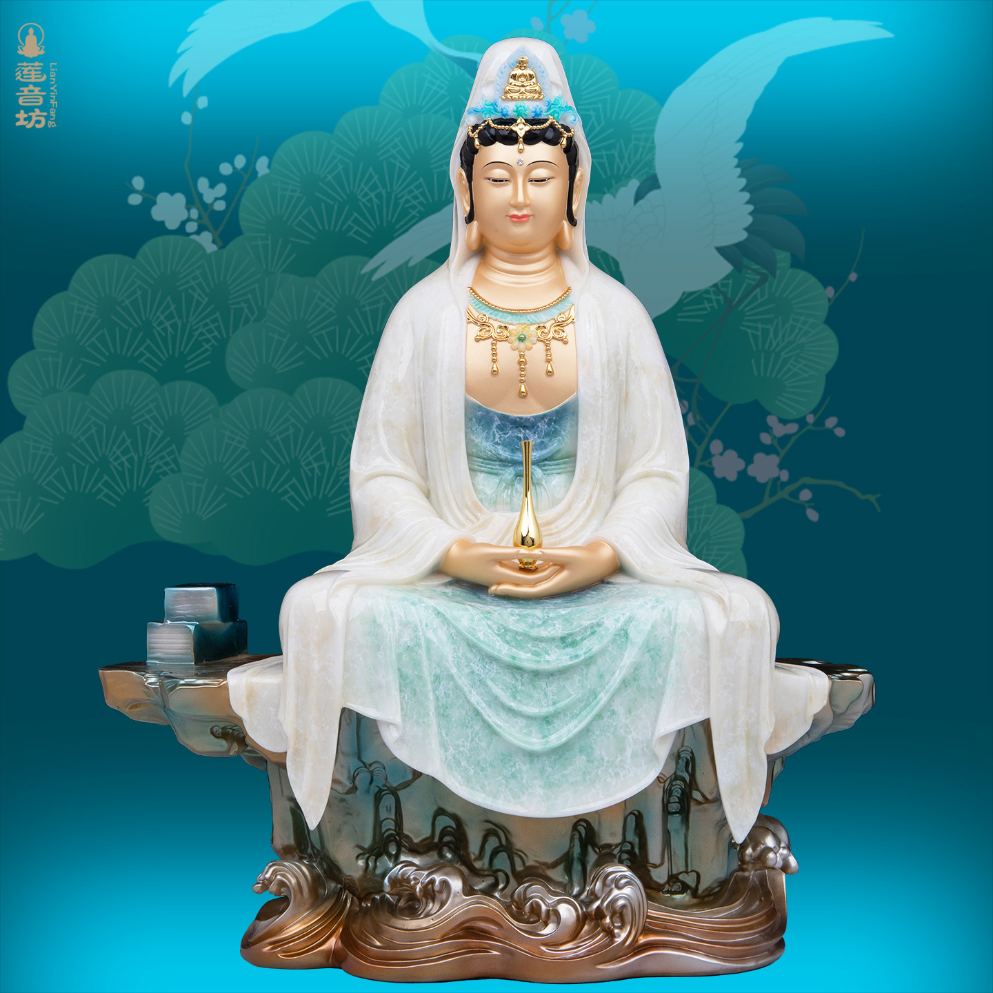 坐山观音汉白玉佛像观世音菩萨