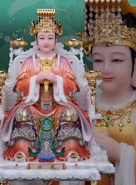 汉白玉龙母神像摆件家用供奉桌面龙椅龙母娘娘摆件12/16/19寸