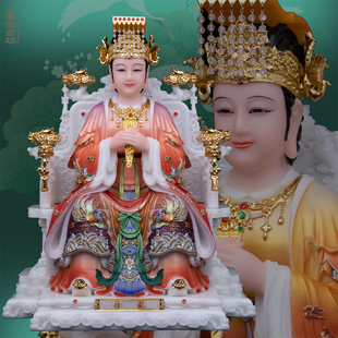 汉白玉龙母神像摆件家用供奉桌面龙椅龙母娘娘摆件12/16/19寸