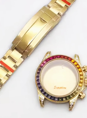 组装手表配件 40MM手表表壳 VK63表壳 石英 金色镶钻表壳蓝宝石