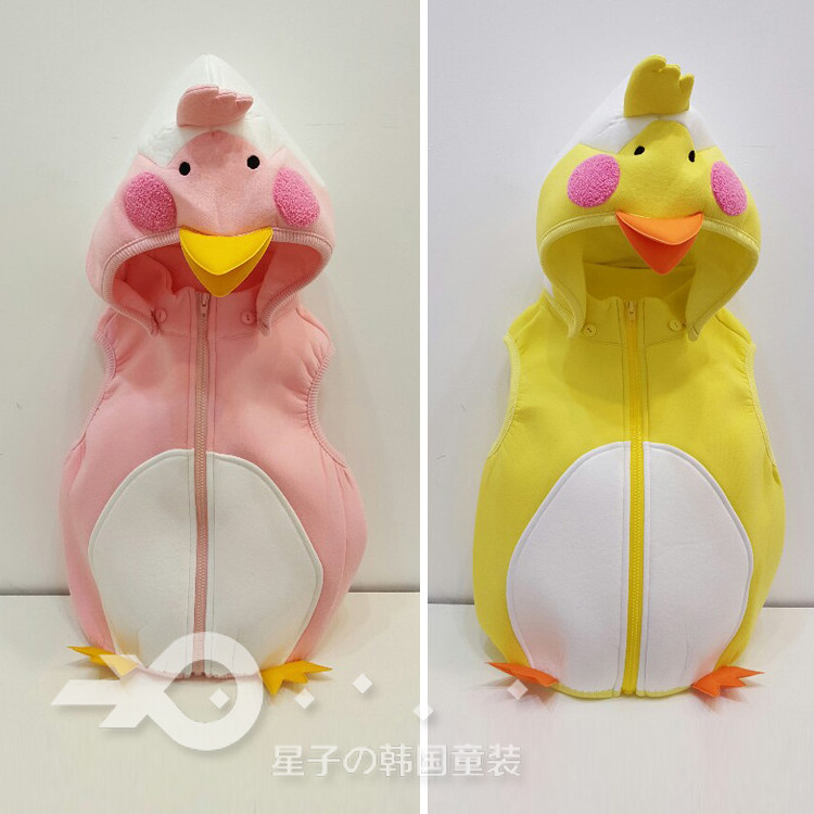 现货韩国进口童装春秋男女宝宝婴幼儿童大黄鸭连帽背心马甲4206