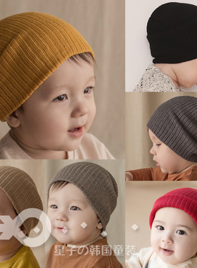 现货韩国进口KIDS CLARA春秋婴幼儿童针织螺纹宝宝全棉包套头帽子