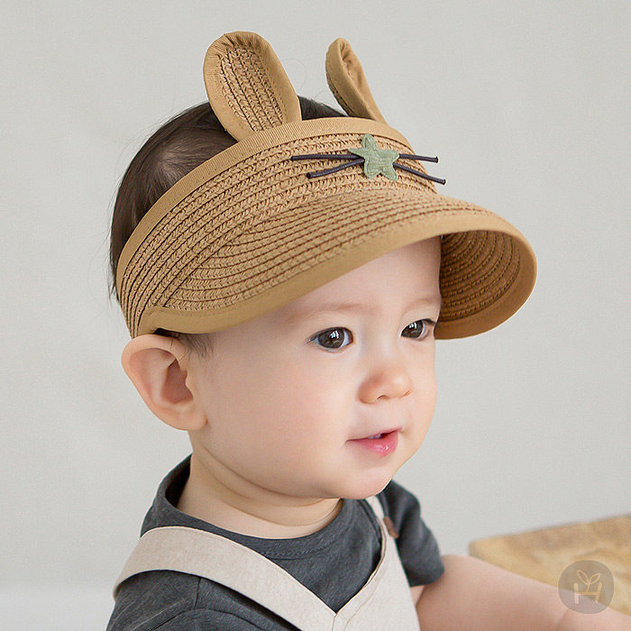 现货韩国婴幼儿童草帽进口童装KIDSCLARA夏猫咪耳朵空顶帽防晒帽