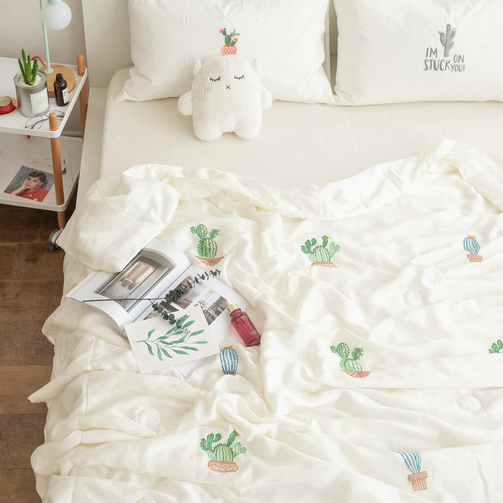 ins风可爱儿童天丝夏凉被空调被 少女心仙人掌刺绣裸睡薄被子亲肤