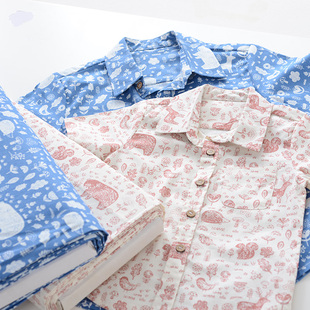 20支平纹棉布全棉布料diy手工衬衫童装纯棉清新卡通面料小森林