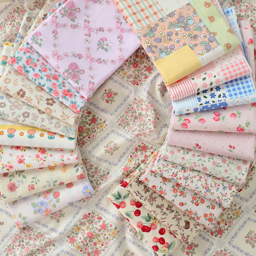 斜纹布料纯棉碎花手工服装床品