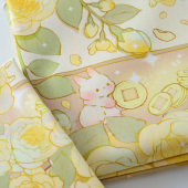 40支纯棉弹力府绸布料卡通插画棉布有弹服装 面料金钱兔有求币应