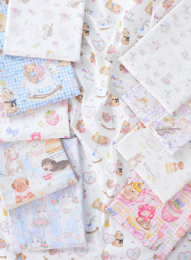 60支布料原创印花纯棉手工DIY拼布夏季棉布猫狗熊卡通萌趣宠物