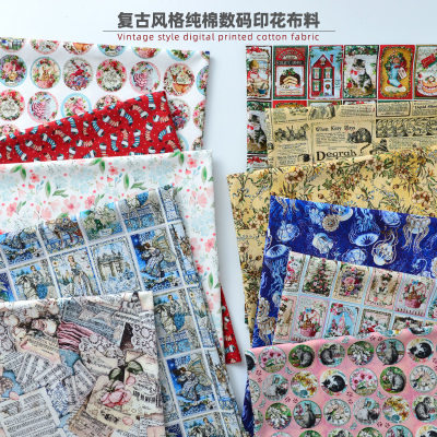 欧美复古图案纯棉手工布料