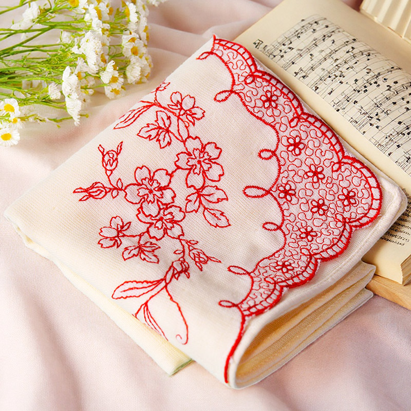 日本刺绣女士双层厚全棉文艺手帕