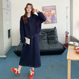 韩系减龄藏青色棒球服半身裙套装女春秋大方得体两件套爆款高级感，女装套装/套裙，浙宝133