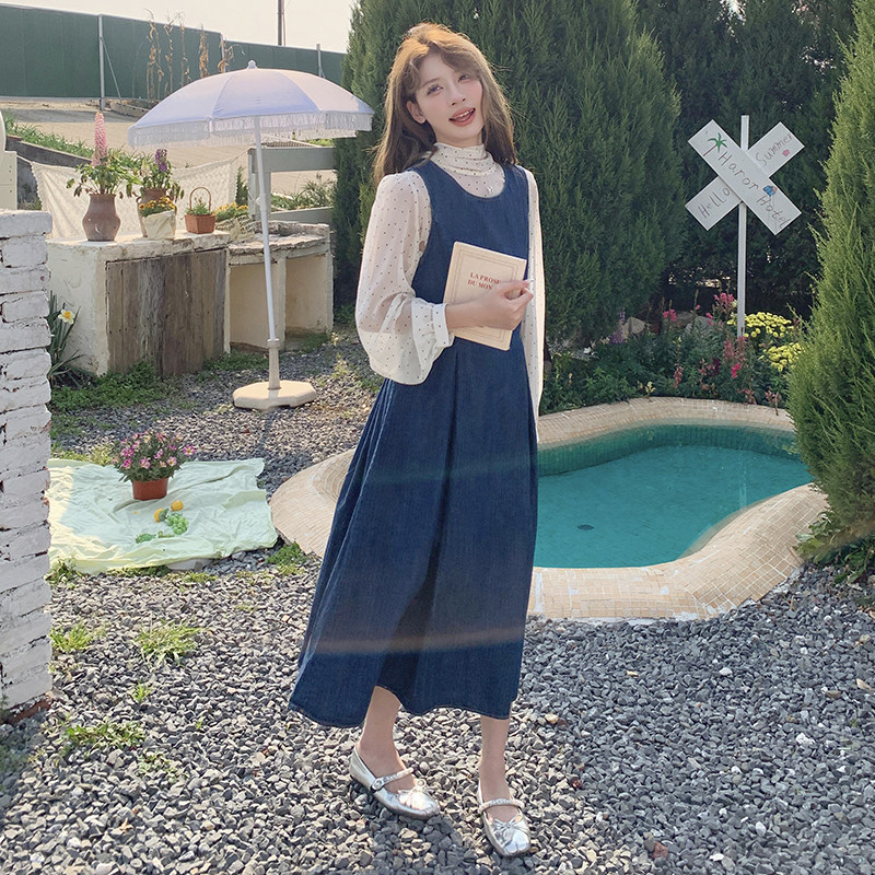 现货春夏新款波点上衣牛仔连衣裙两件套装133-2325套装P165控238,女装套装/套裙,浙宝133