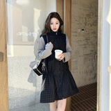 大货已出春季新款拼接格子无袖背心裙抽绳连衣裙7281-P135控218，女装连衣裙，浙宝133