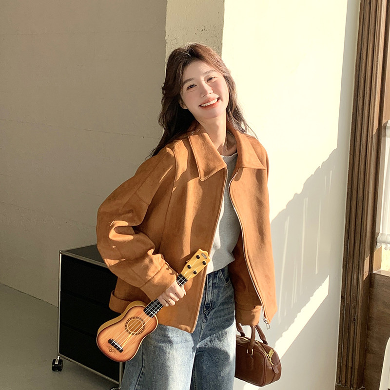 新款现货春秋麂皮夹克短外套133-8021P145控218,女装短外套,浙宝133