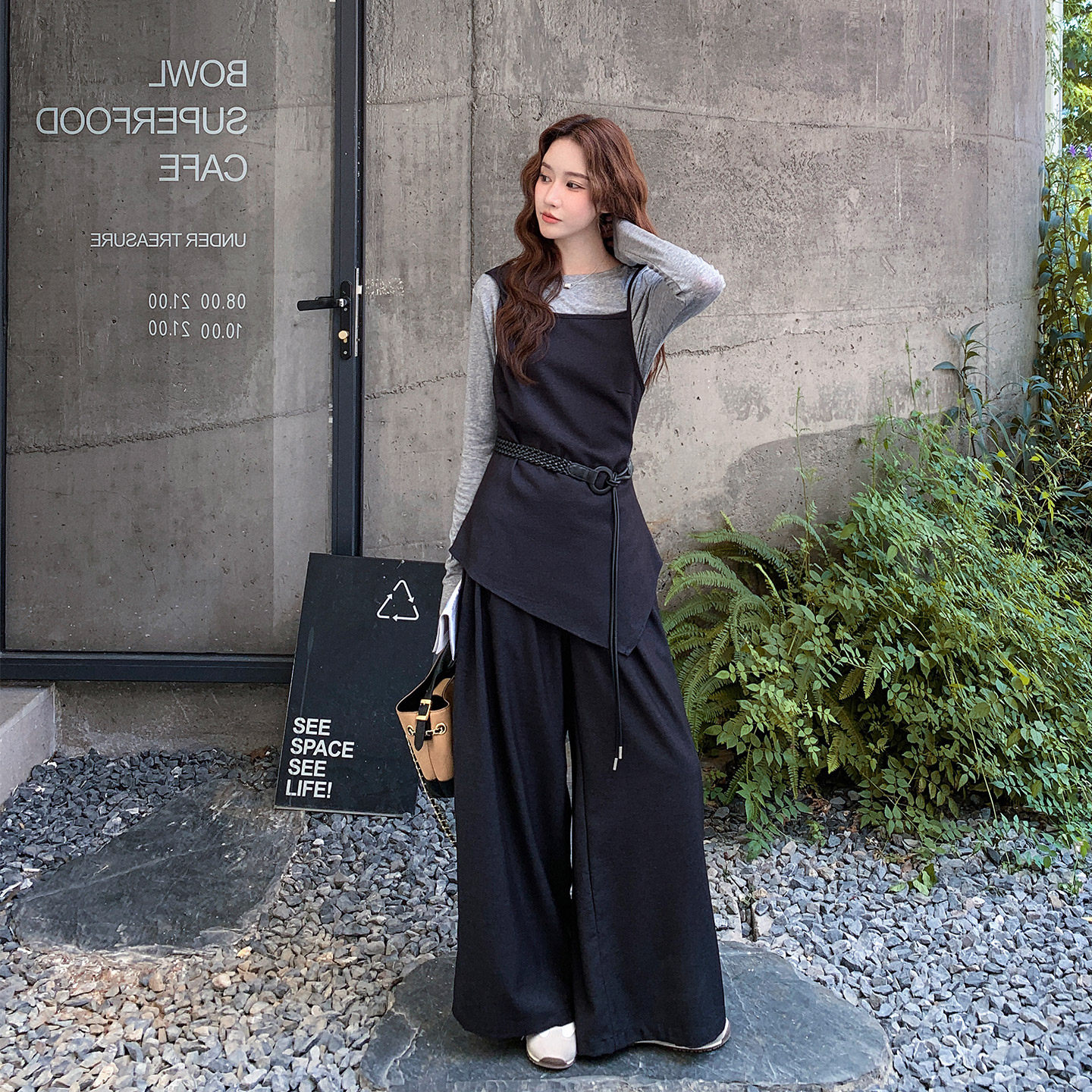 气质优雅风休闲风韩式时尚套装阔腿裤针织背心高腰显瘦复古减龄，女装套装/套裙，浙宝133