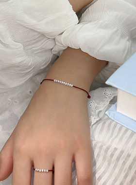 925纯银猫眼车花珠手链女新中式气质手工编织本命年红绳手饰B3269