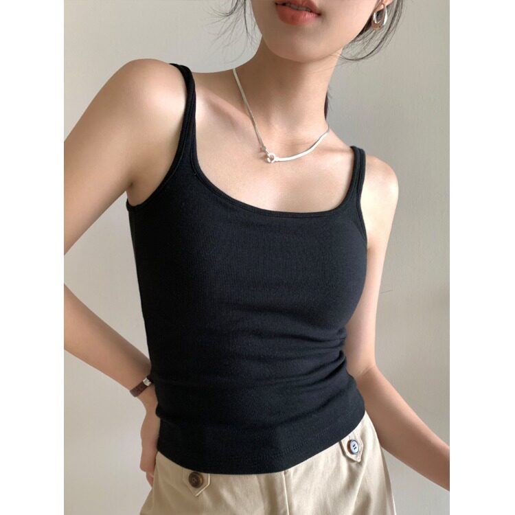 夏透气纯色背心内衣女款带胸垫吊带新款内搭上衣打底衫
