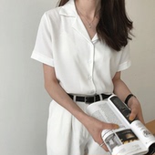 白色雪纺衬衫女夏短袖韩版宽松时尚洋气工作服职业装夏季薄款衬衣