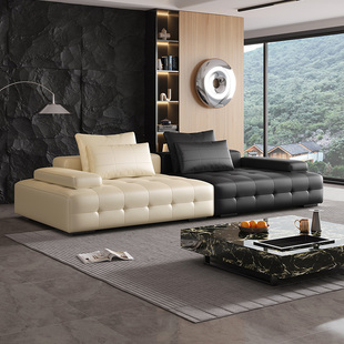 意式 极简直排劳伦斯真皮沙发大小户型客厅轻奢设计师模块组合沙发
