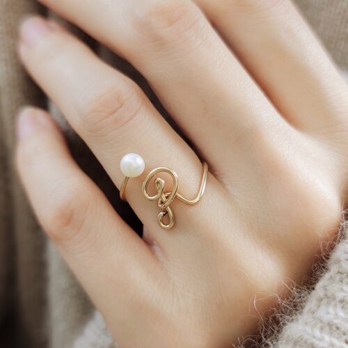 定制字母戒指设计珍珠原创小众