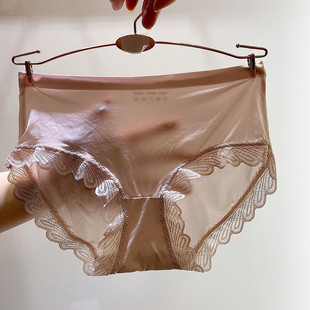 夏季薄款冰丝面膜女士内裤女蕾丝性感仿蚕丝透明一片式无痕底裤头